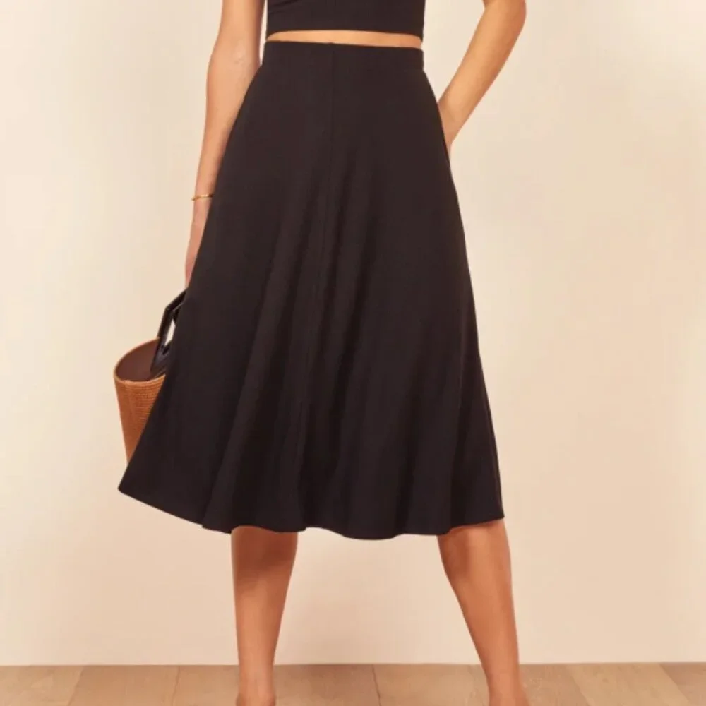 Reformation Ribbed Skirt molly knit midi womens Black xsmall minimalist - Picture 1 of 8